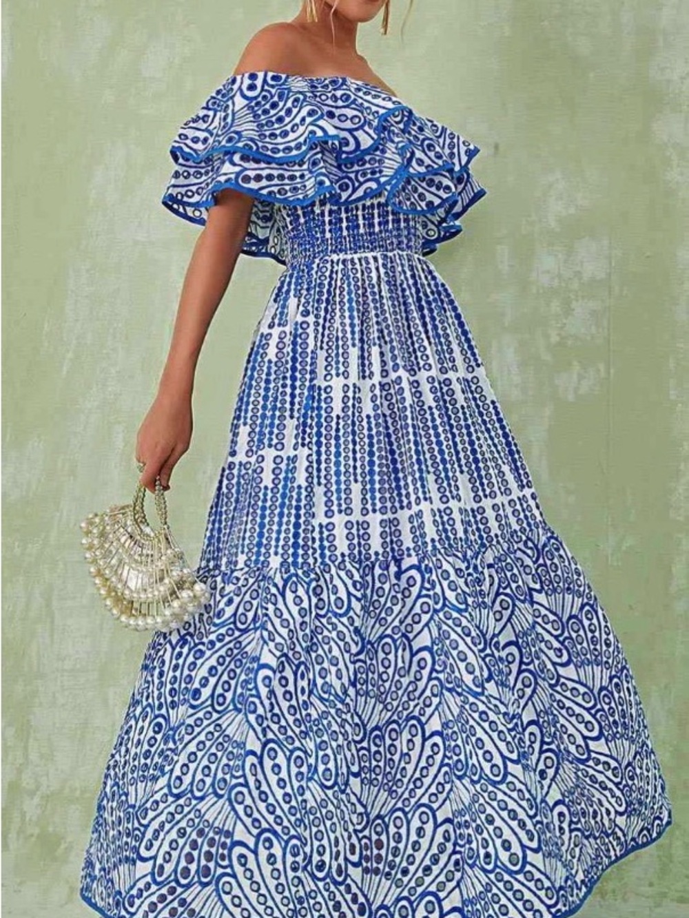 Soleil Off Shoulder Hollow Maxi Dress Blue